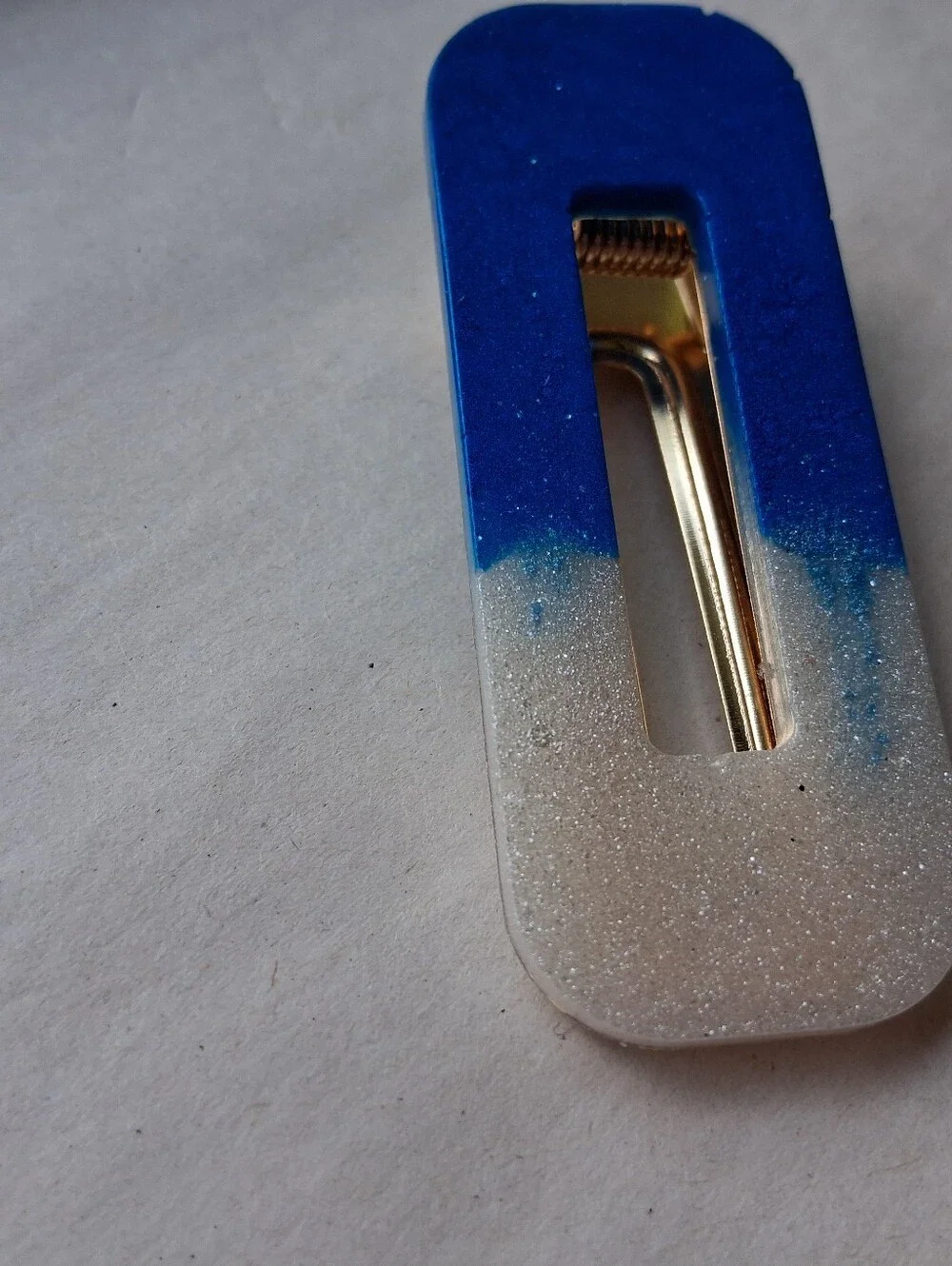 5/$25 Hand Crafted Blue and White Glitter Ombre Resin Hair Clip
